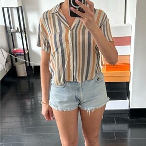 Striped cropped button-down
